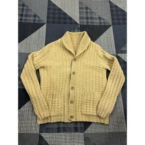 Vintage 70s‎ Beige Crochet Cable Knit Cardigan Basketweave Sweater Mens Sz L